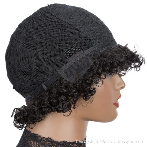 Rebecca Fashion Kinky Curl Short Curly Wig With Bangs Brazilian Remy bob Hair Pixie Cut Wig Human Hair Wigs For black Woman